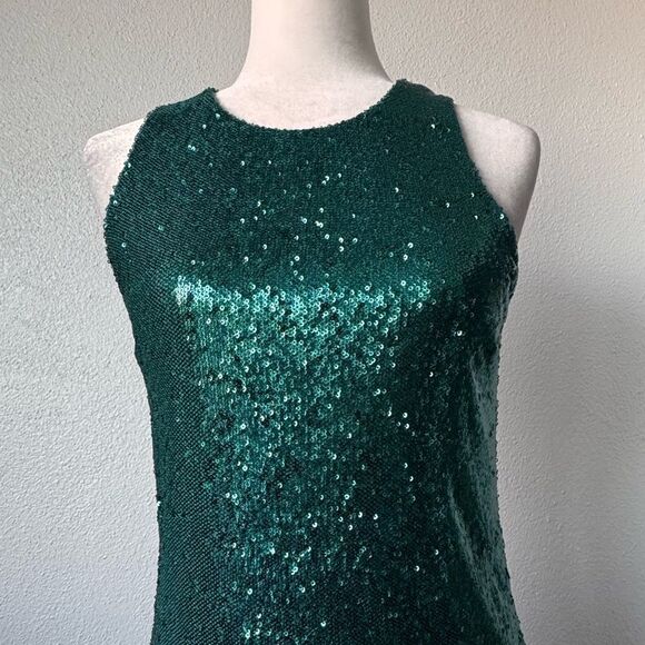 Imperial Green Sequin Tank Top Dressy Lined Party SZ S - Picture 4 of 13